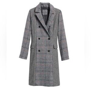 [L] GAP Wool Blend Plaid Double-Breasted Coat | Size Large